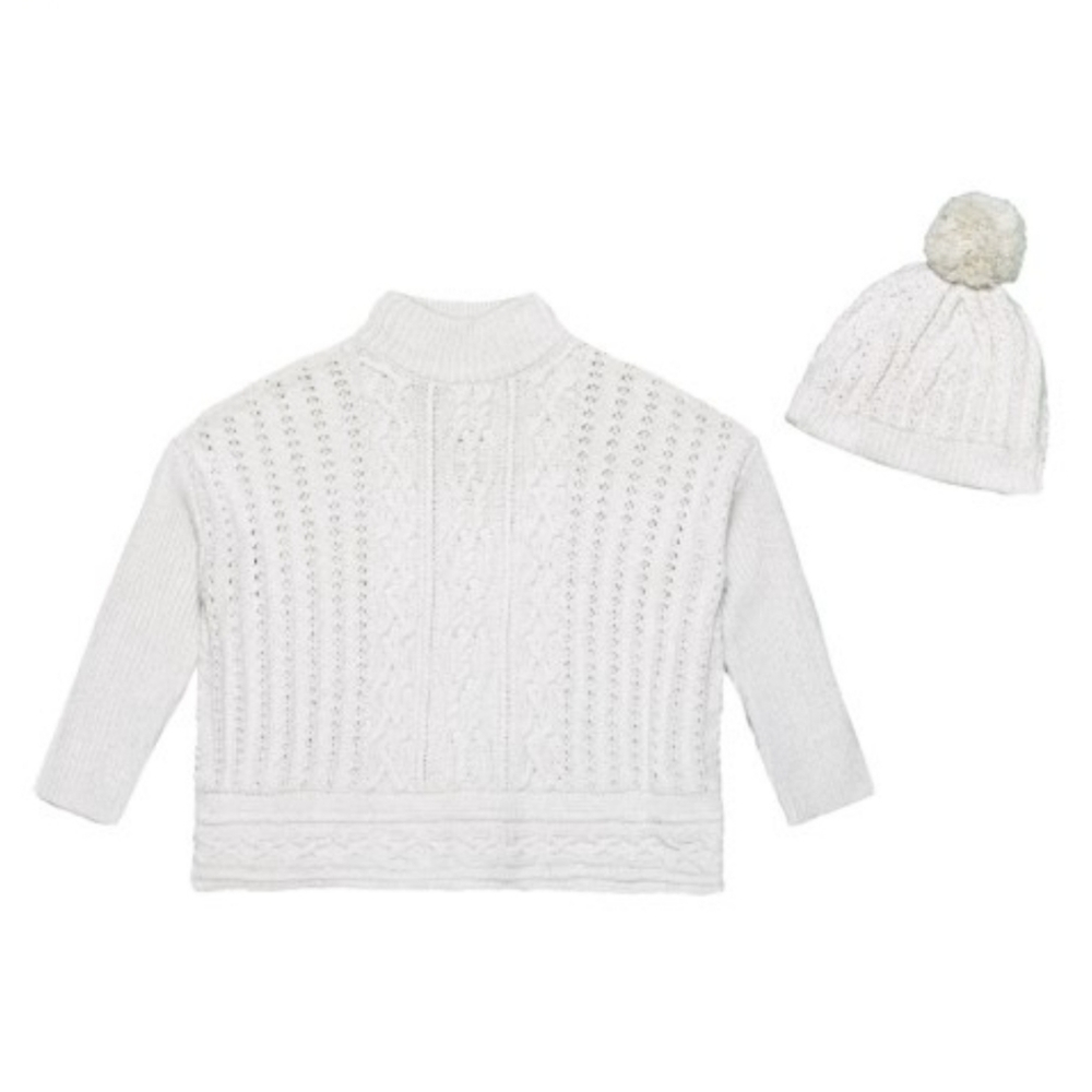 LULURAIN Sparkly White Cable Knit Sweater & Beanie Set Girls Size 8 NEW NWT